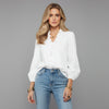 Blouse douce en satin avec volants et manches bouffantes