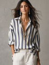 Chemise élégante rayée pour femme à manches réglables | Blouse décontractée polyvalente pour toutes les occasions