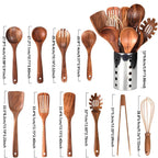 11-Piece Teak Kitchen Utensil Set with Convenient Holder for Stylish and Functional Cooking