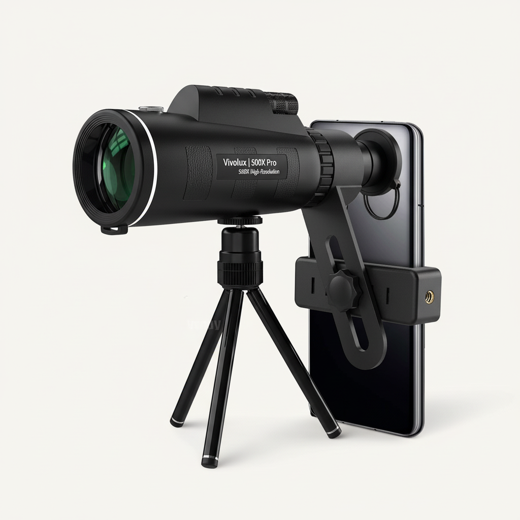 Télescope monoculaire compact et léger 500X Pro haute résolution, avec traitement multicouche FMC, design étanche et antibuée, optimisé pour la vision nocturne, pour l’astronomie et les activités en plein air
