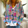 Women's Multicolor Floral Embroidered V-Neck Knit Cardigan