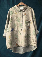Blouse fleurie boutonnée pour femme, coupe décontractée