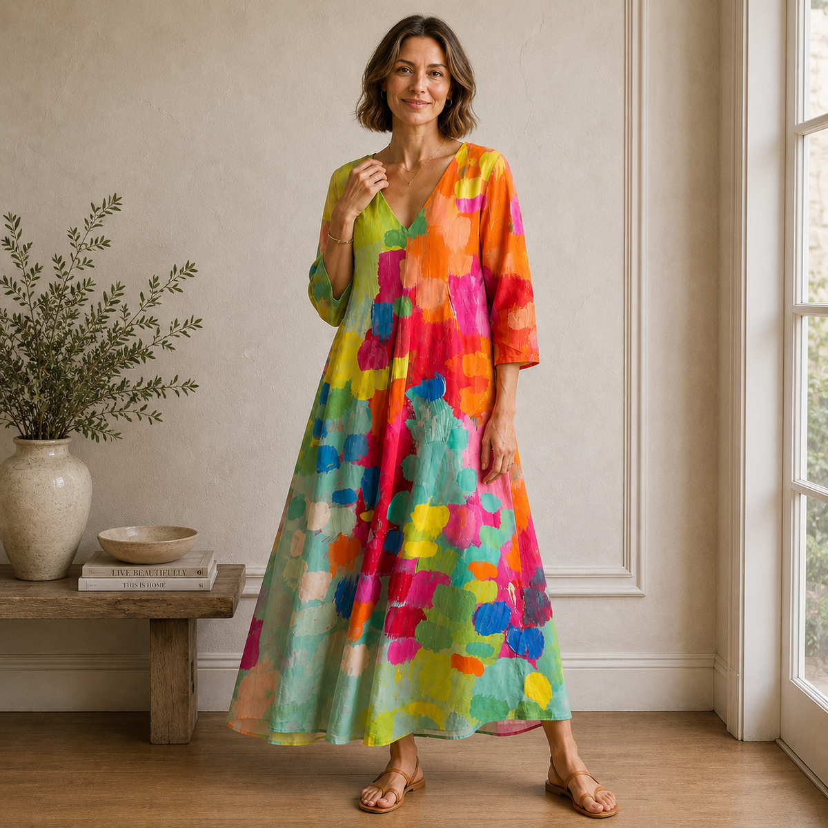 Women's Colorful Maxi Dress Elegant Relaxed Fit