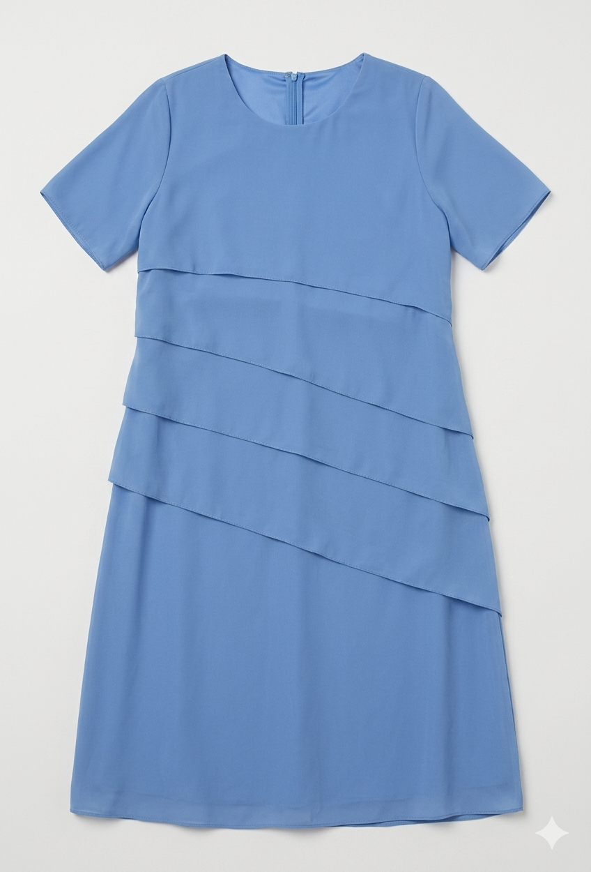Élégante robe pour femme en mousseline avec détails superposés et manches courtes