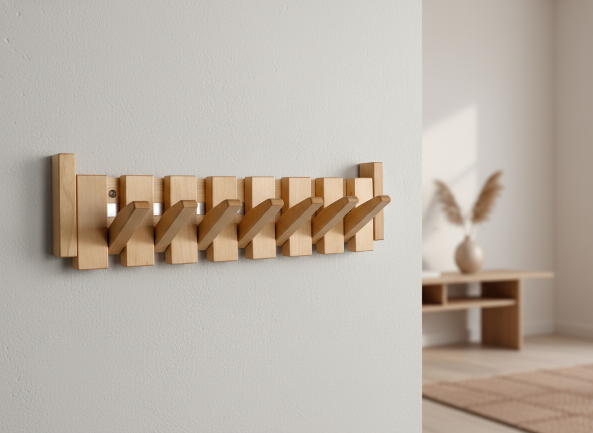 Portemanteau mural en bois inspiré d’un piano HarmonyCoat – Patère élégante pour organiser avec style couloir et entrée