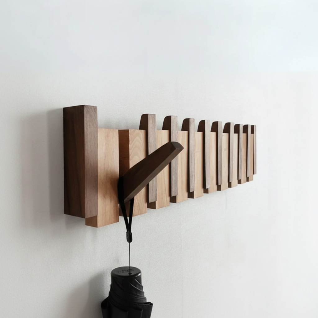Portemanteau mural en bois inspiré d’un piano HarmonyCoat – Patère élégante pour organiser avec style couloir et entrée