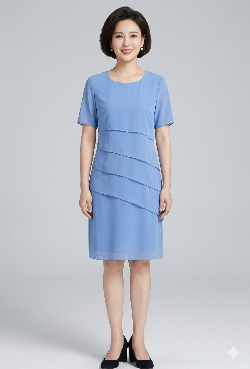 Élégante robe pour femme en mousseline avec détails superposés et manches courtes