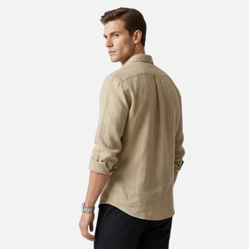 Men's Long Sleeve Button-Up Shirt with Classic Collar