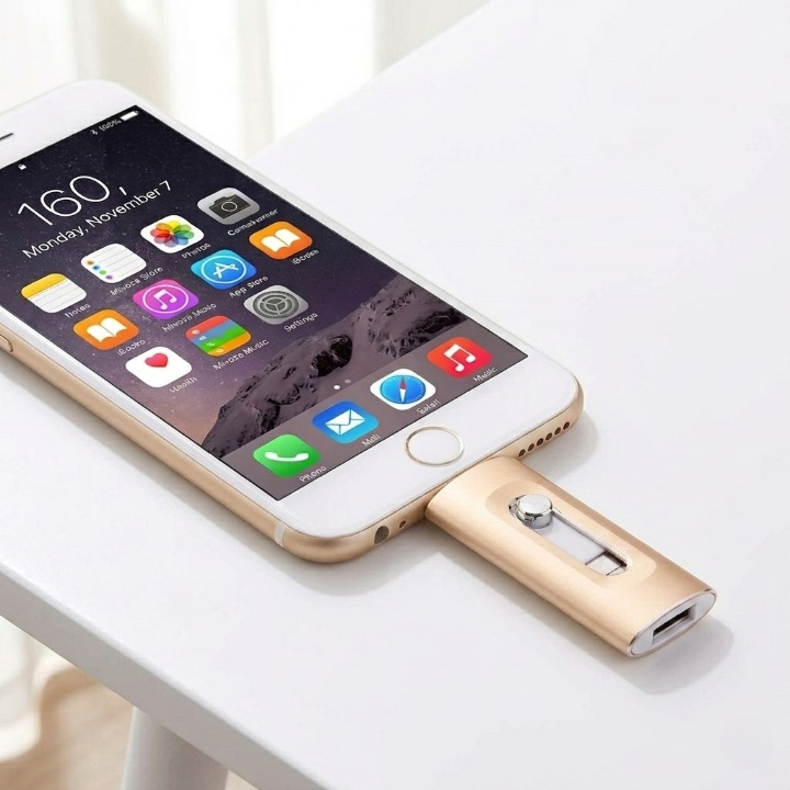 USB Flash Drive with Phone Connector and USB Port for Data Storage