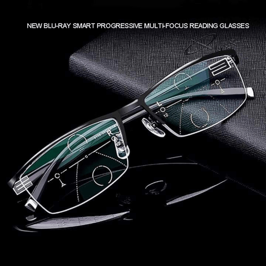 Lunettes progressives optiques intelligentes anti-lumière bleue avec réglage automatique de la vision et monture métallique légère