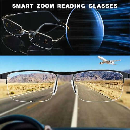 Intelligens optikai progresszív kékfényszűrős szemüveg automatikus látásbeállítással és könnyű fémkerettel