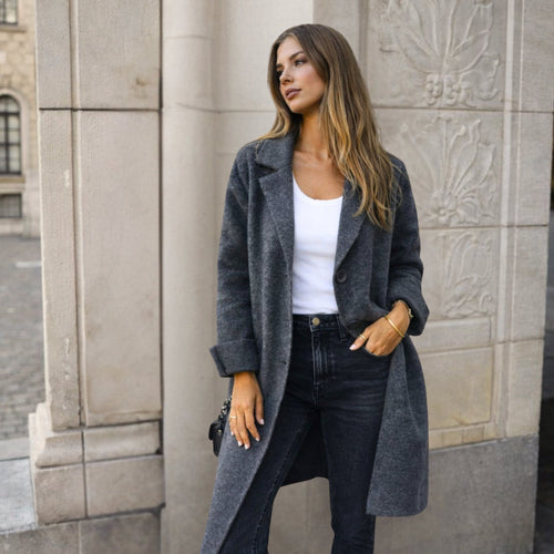 Elegant Wraparound Long Coat for Winter with Classic Lapels