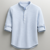 Men's Relaxed Fit Henley Shirt with Stand-Up Collar and Versatile Style
