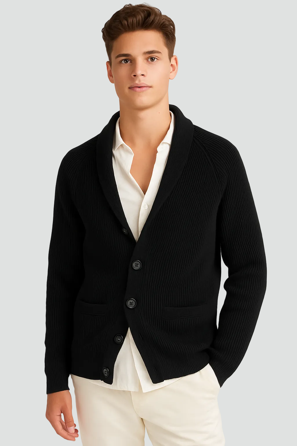 Cardigan tricoté élégant pour homme, avec col châle raffiné et fermeture boutonnée