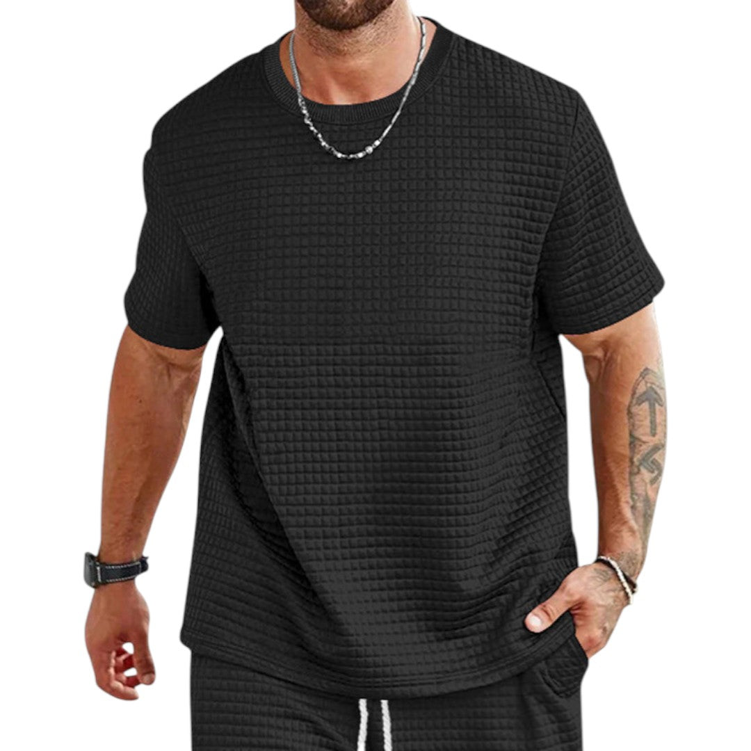T-shirt pour homme à manches courtes et col rond, au design texturé