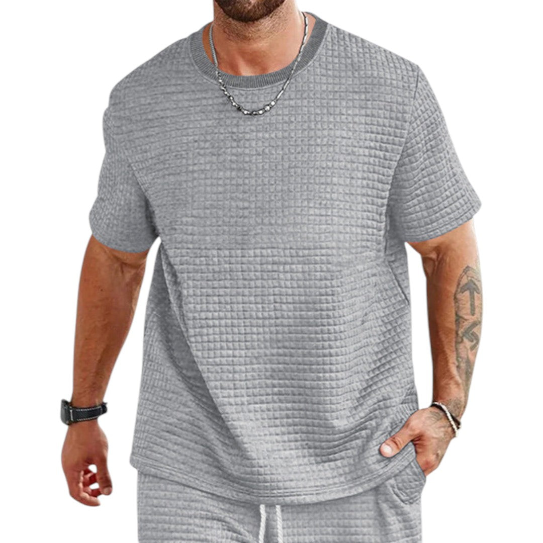 T-shirt pour homme à manches courtes et col rond, au design texturé