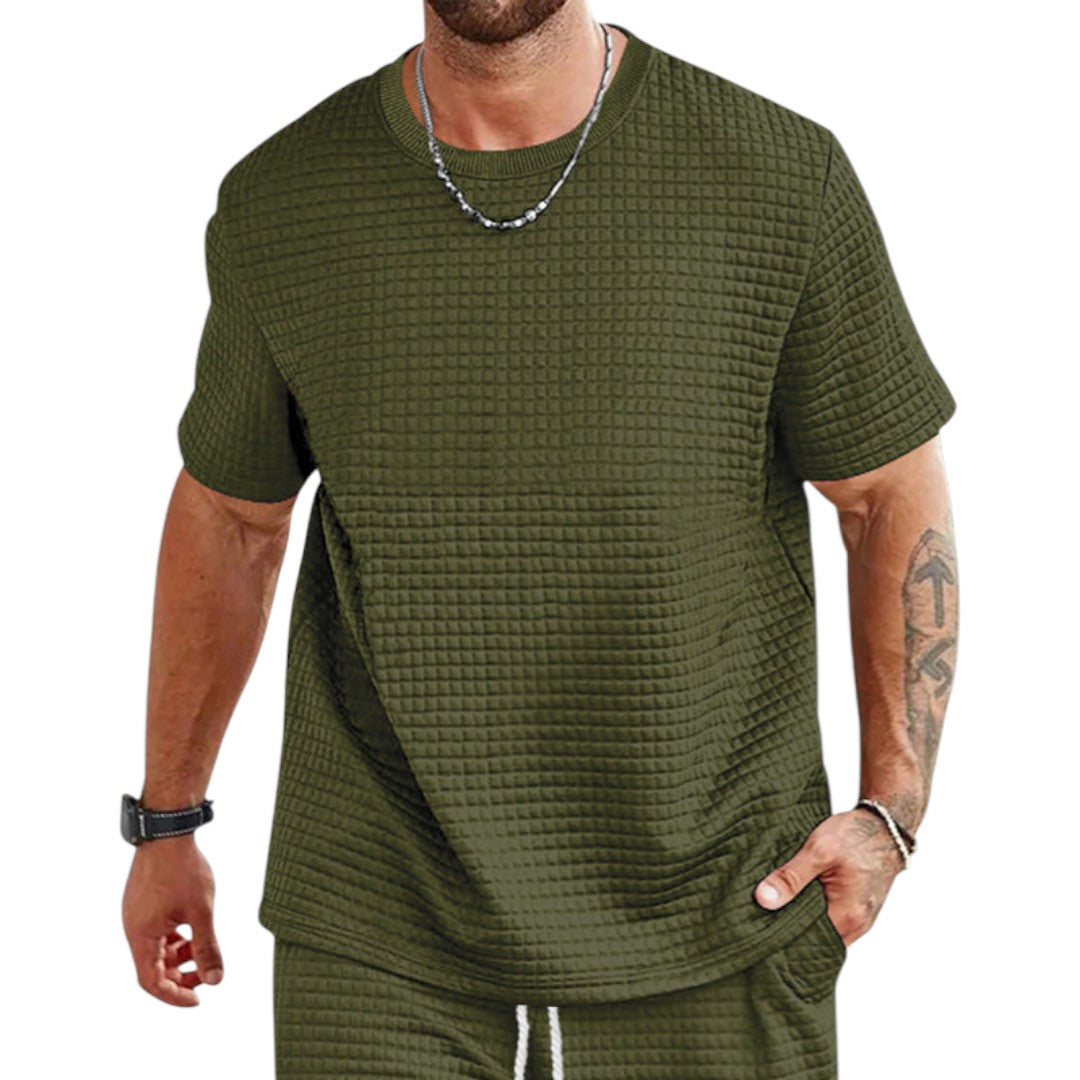 T-shirt pour homme à manches courtes et col rond, au design texturé