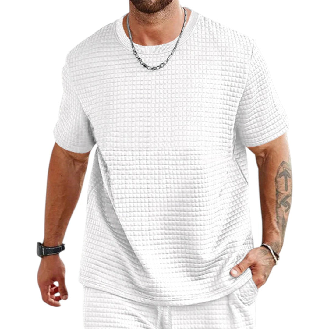 T-shirt pour homme à manches courtes et col rond, au design texturé