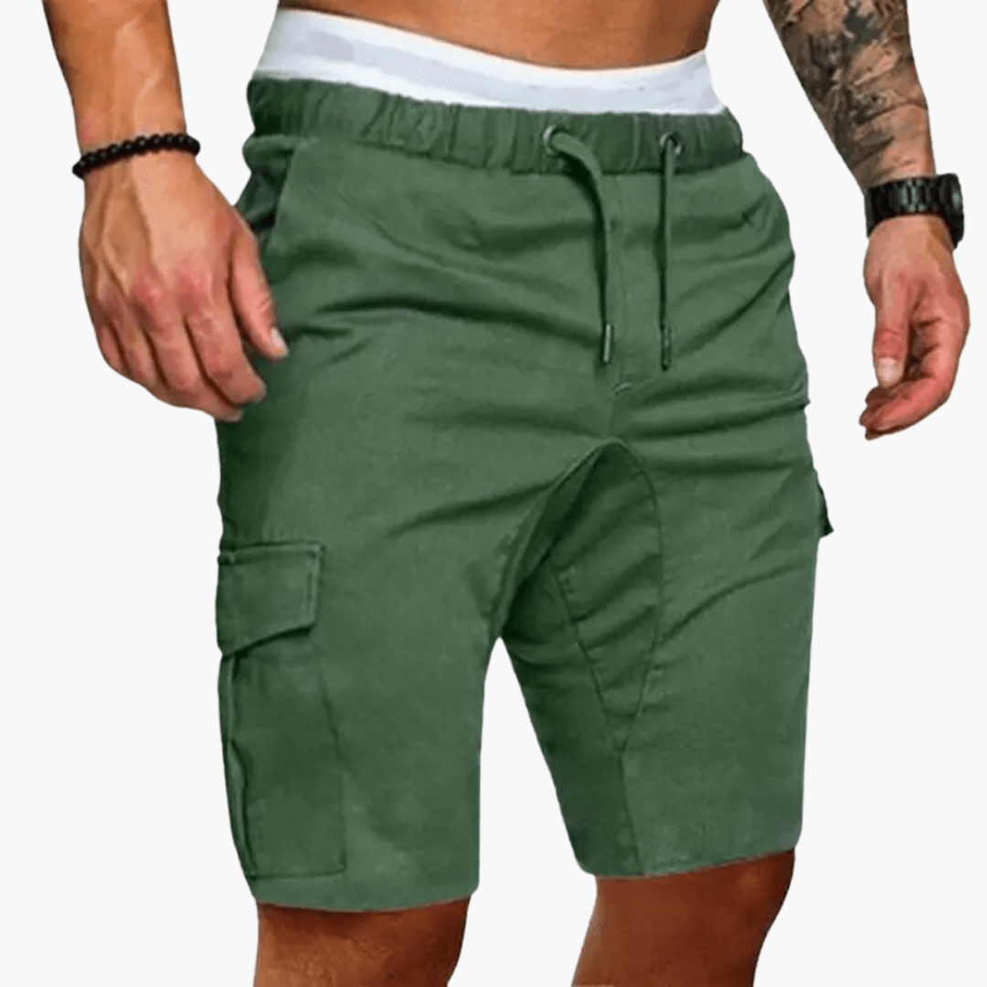 Men's Knee-Length Cargo Shorts with Flap Pockets and Button Zip Fastening