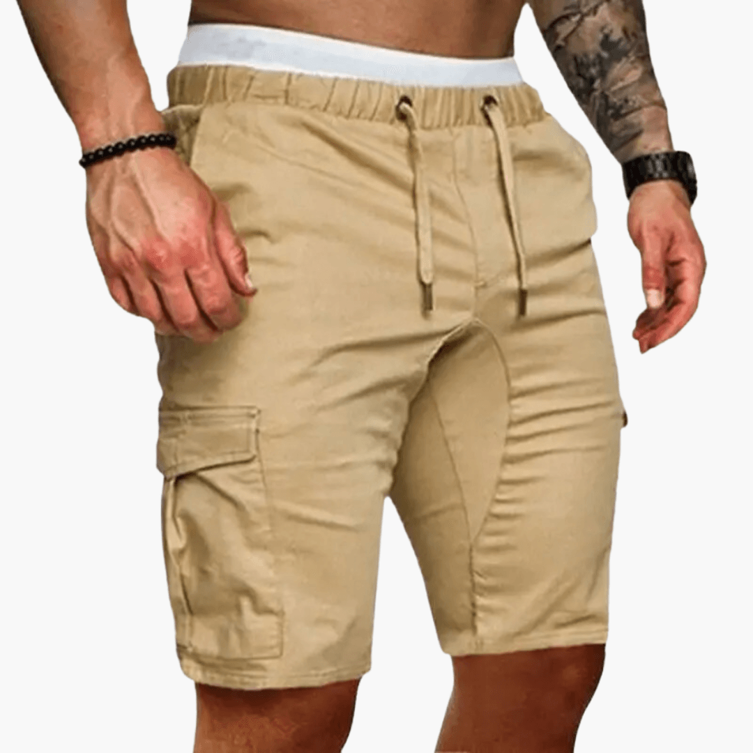 Men's Knee-Length Cargo Shorts with Flap Pockets and Button Zip Fastening