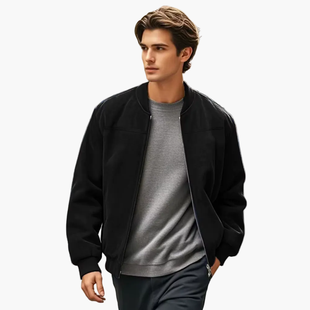 Blouson bomber côtelé pour homme avec fermeture zippée à l’avant et poches latérales