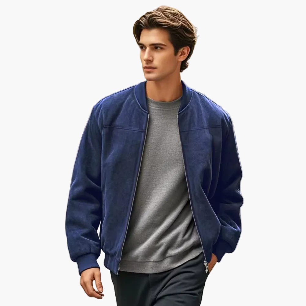 Blouson bomber côtelé pour homme avec fermeture zippée à l’avant et poches latérales