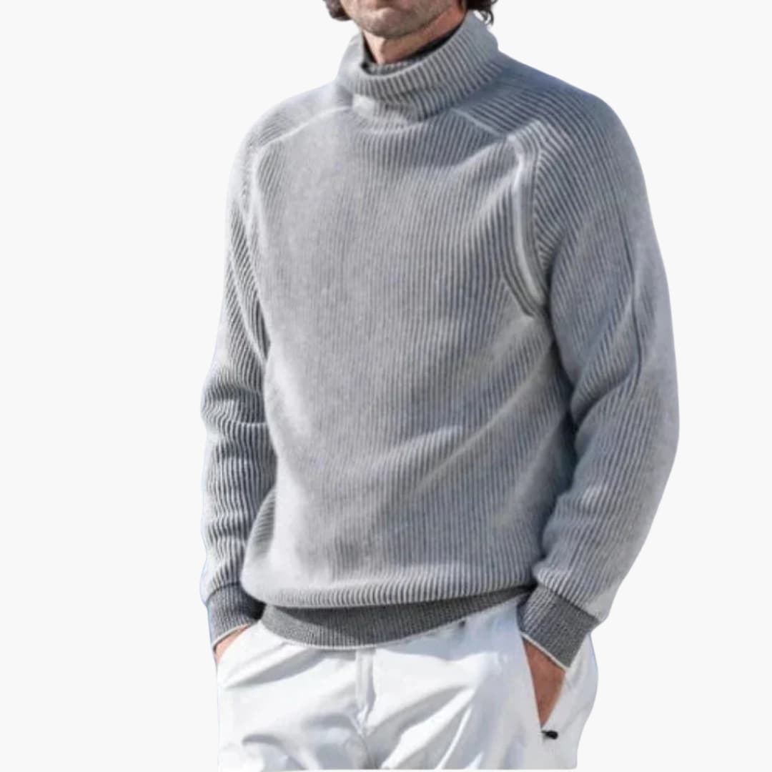 Pull pour homme à col polo, maille côtelée et manches longues