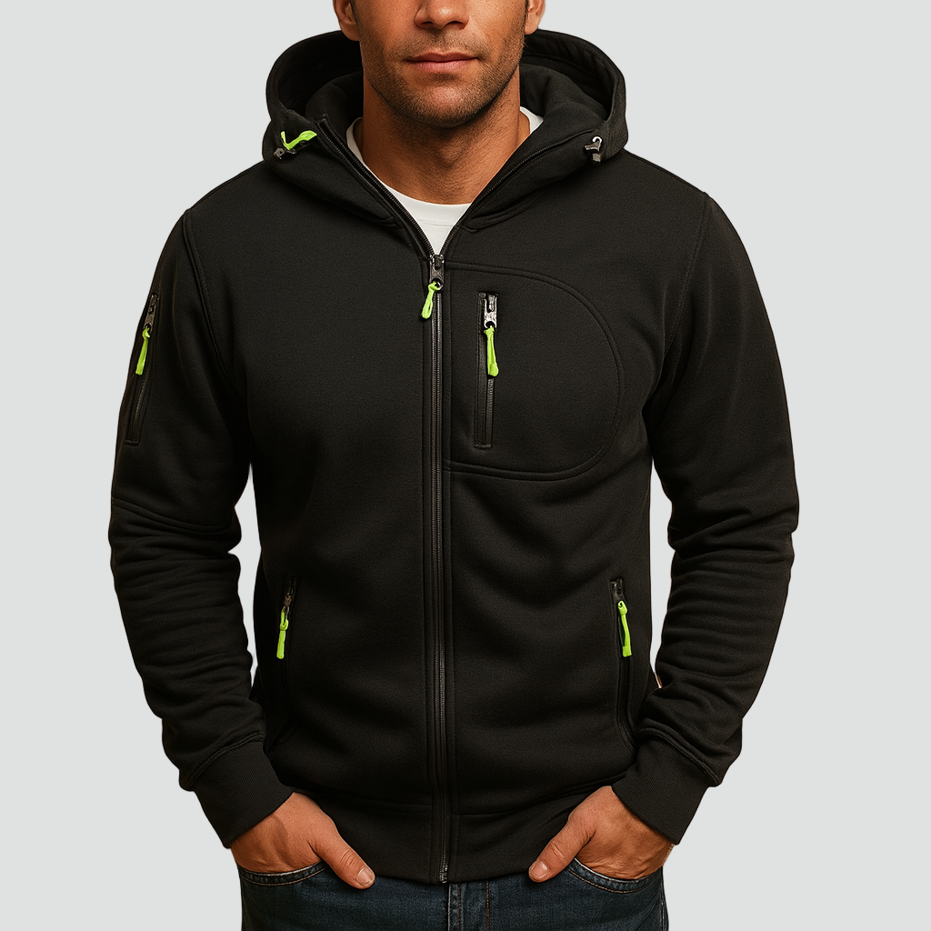 Men's Zip-Up Hoodie with Adjustable Hood and Practical Pockets