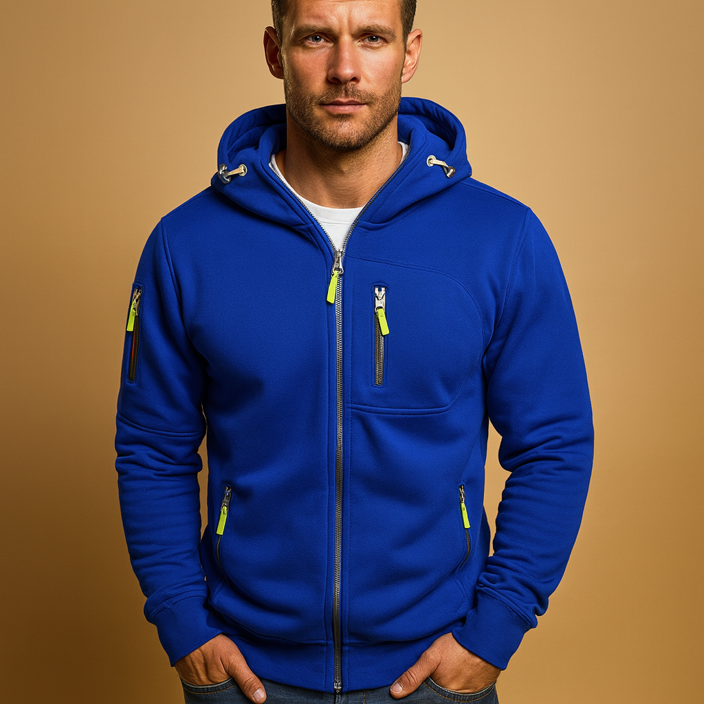 Sweat à capuche ajustable pour homme, avec fermeture éclair pratique et poches fonctionnelles