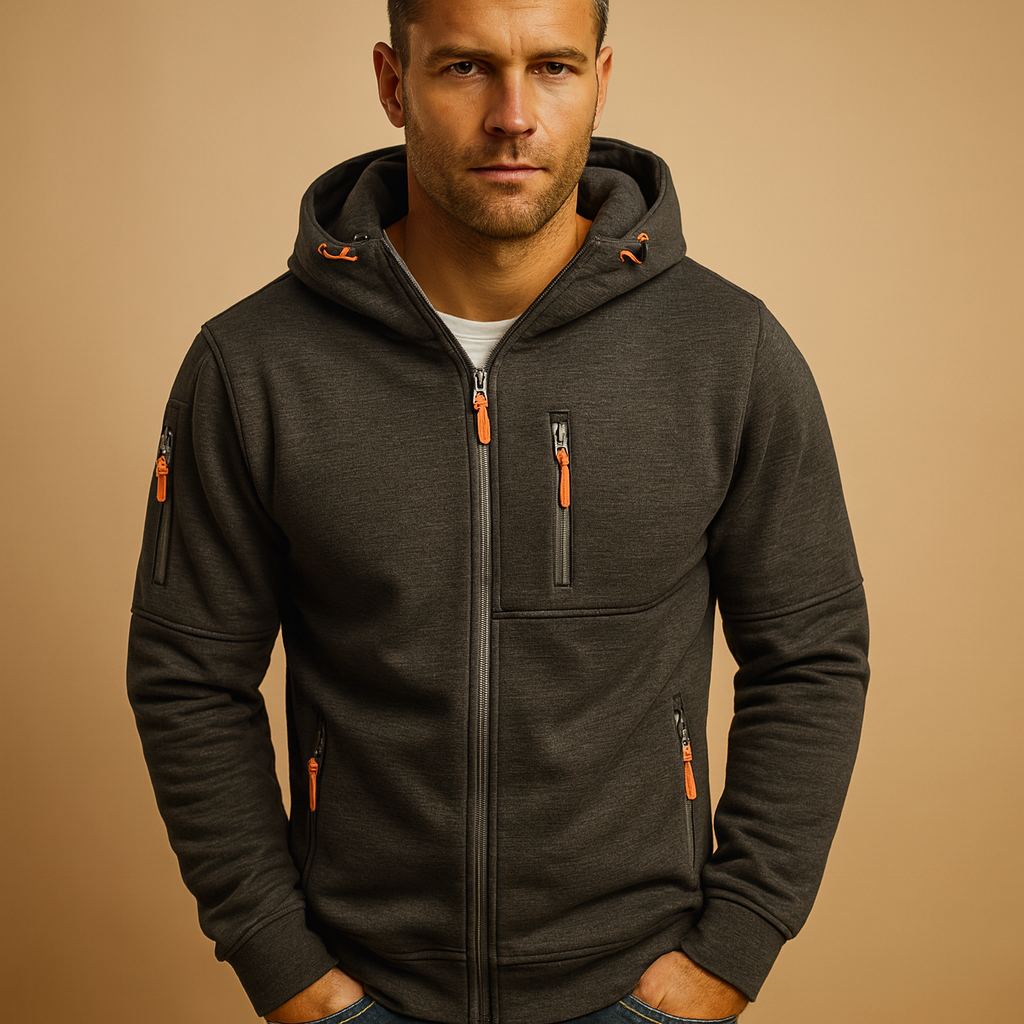 Sweat à capuche ajustable pour homme, avec fermeture éclair pratique et poches fonctionnelles
