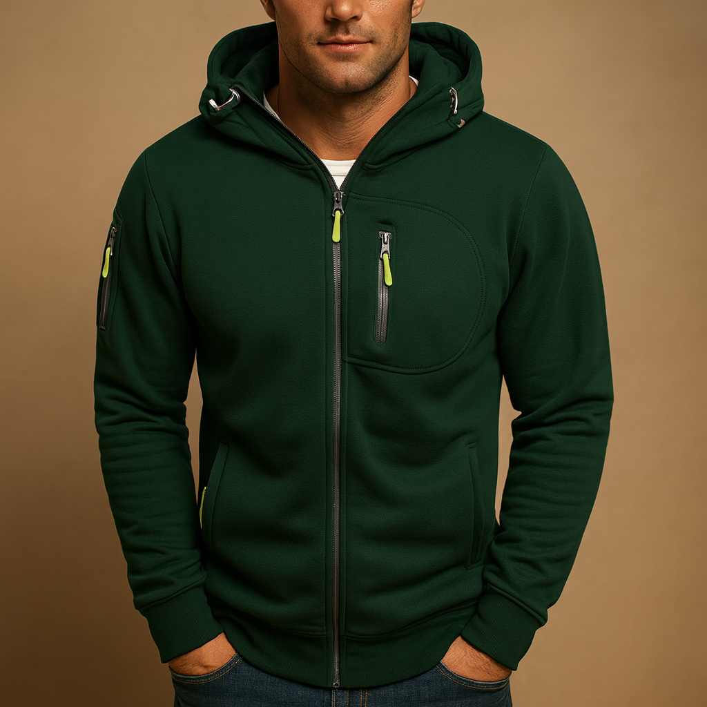 Sweat à capuche ajustable pour homme, avec fermeture éclair pratique et poches fonctionnelles