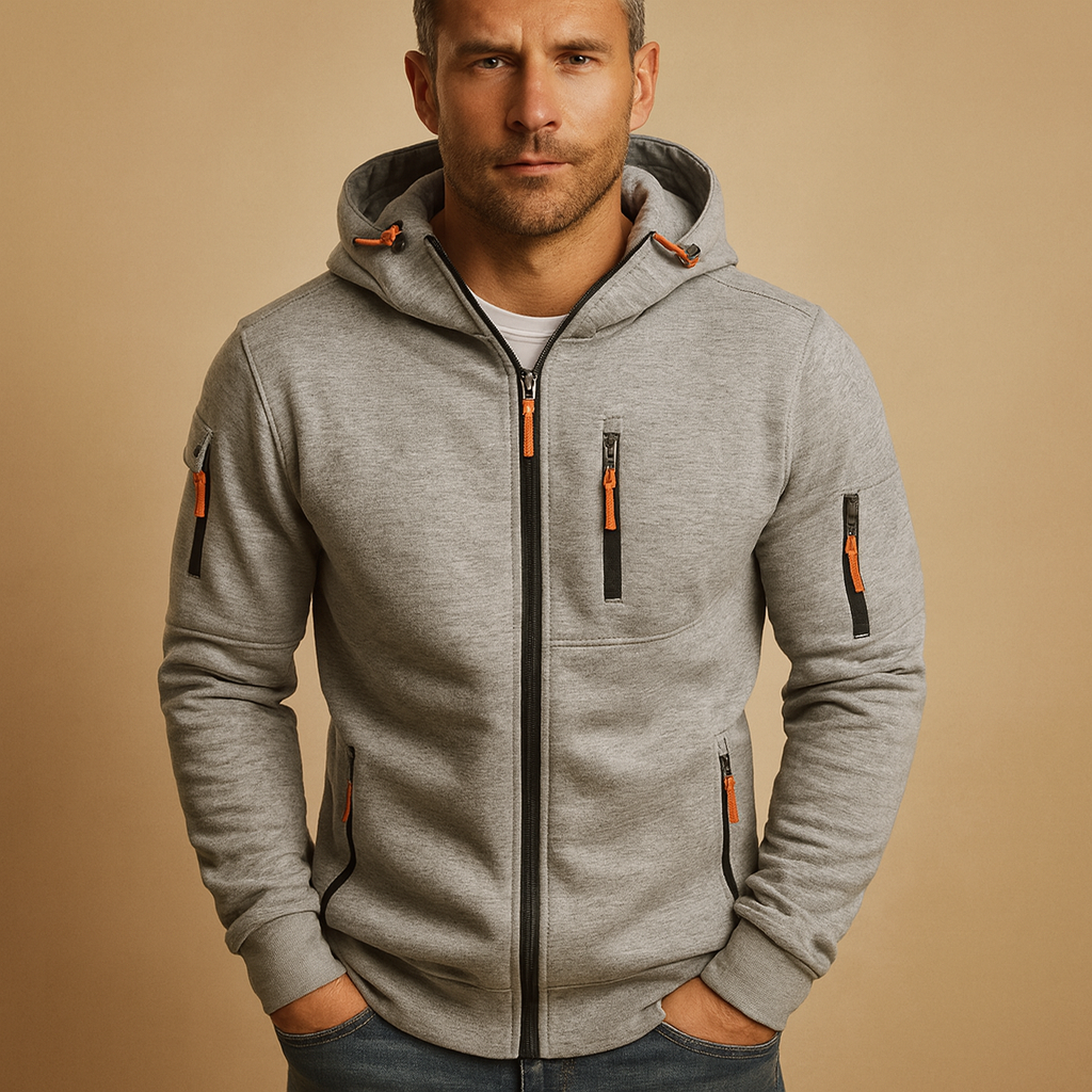 Sweat à capuche ajustable pour homme, avec fermeture éclair pratique et poches fonctionnelles