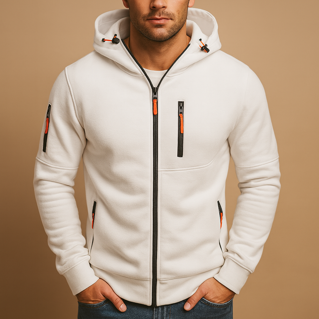 Sweat à capuche ajustable pour homme, avec fermeture éclair pratique et poches fonctionnelles