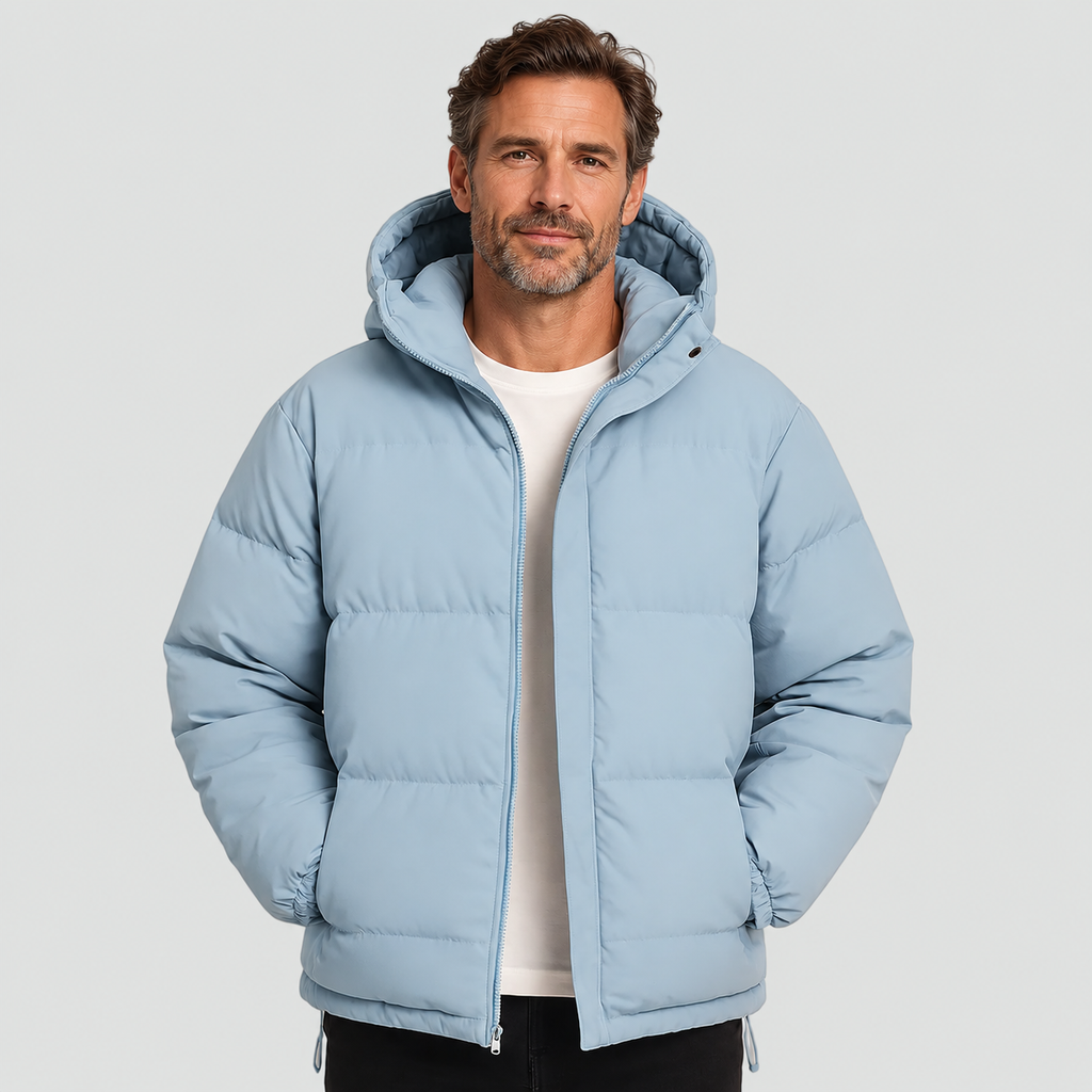 Veste d’hiver matelassée et rembourrée à capuche pour homme, avec fermeture zippée