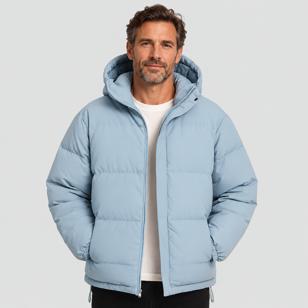 Veste d’hiver matelassée et rembourrée à capuche pour homme, avec fermeture zippée