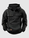 Robust Hooded Sweatshirt for Men with Cargo Pockets and Quarter-Zip Closure