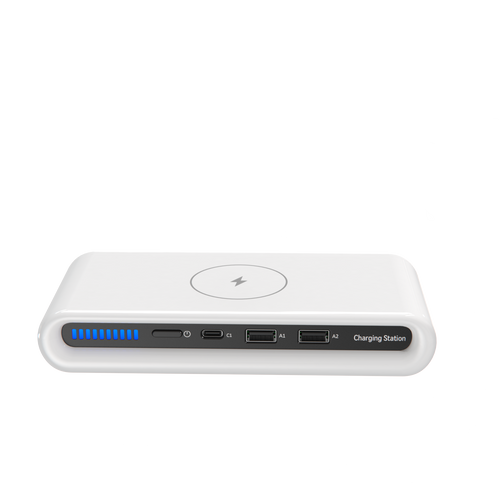 4 az 1-ben vezeték nélküli töltőállomás több eszközhöz, USB-portokkal és kompakt kialakítással