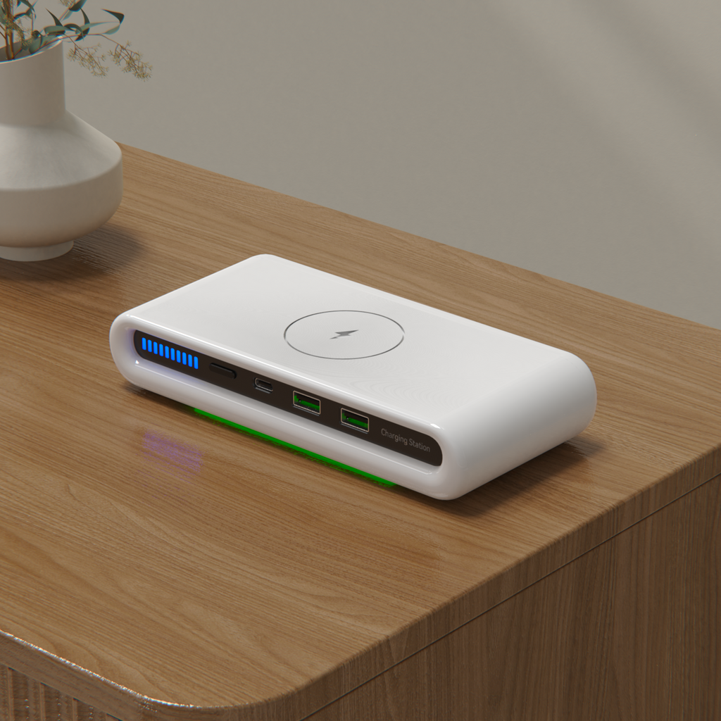 Station de recharge sans fil 4-en-1 pour plusieurs appareils avec ports USB et design compact