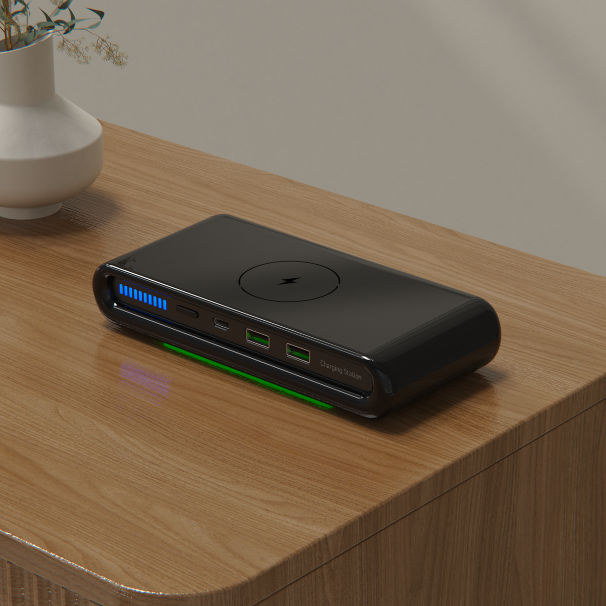Station de recharge sans fil 4-en-1 pour plusieurs appareils avec ports USB et design compact