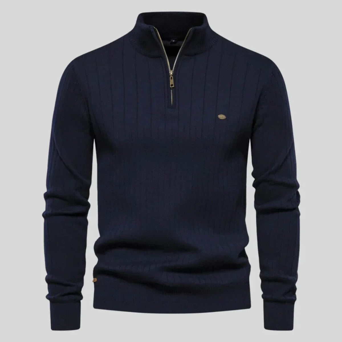 Pull-over pour homme à col zippé avec poignets et ourlet côtelés