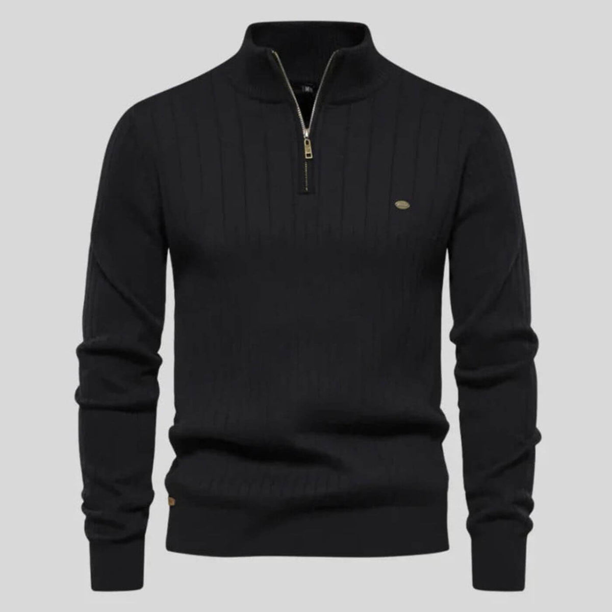 Pull-over pour homme à col zippé avec poignets et ourlet côtelés
