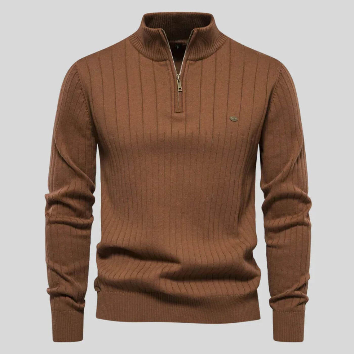 Pull-over pour homme à col zippé avec poignets et ourlet côtelés
