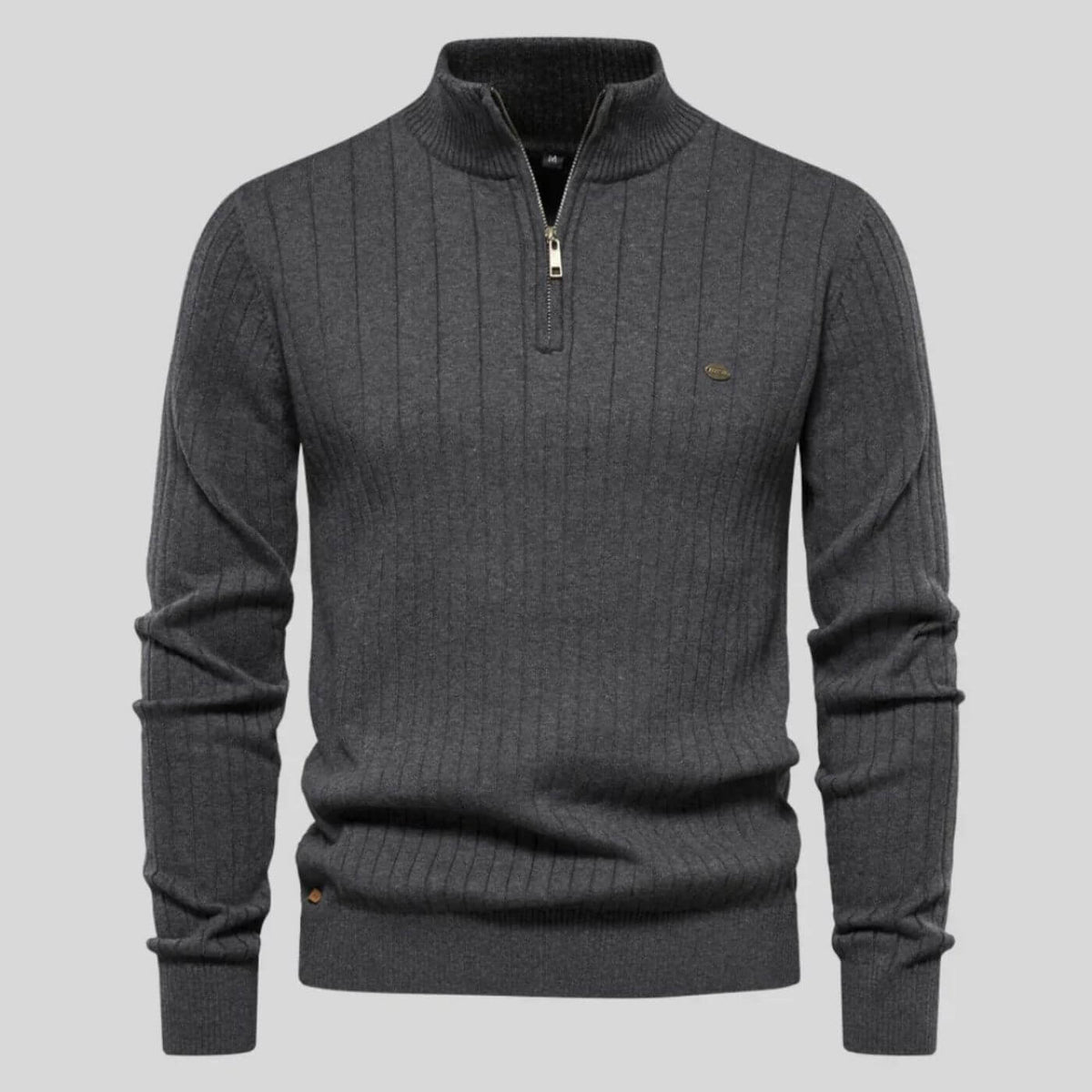 Pull-over pour homme à col zippé avec poignets et ourlet côtelés