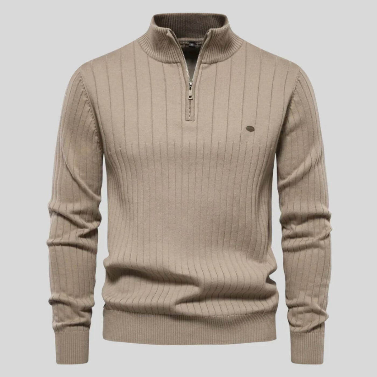 Pull-over pour homme à col zippé avec poignets et ourlet côtelés