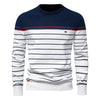 Striped Men's Sweater with Ribbed Edges for Everyday Comfort