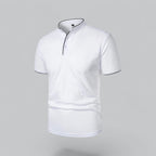 Men's  Polo Shirt with Collarless Design and Button Placket