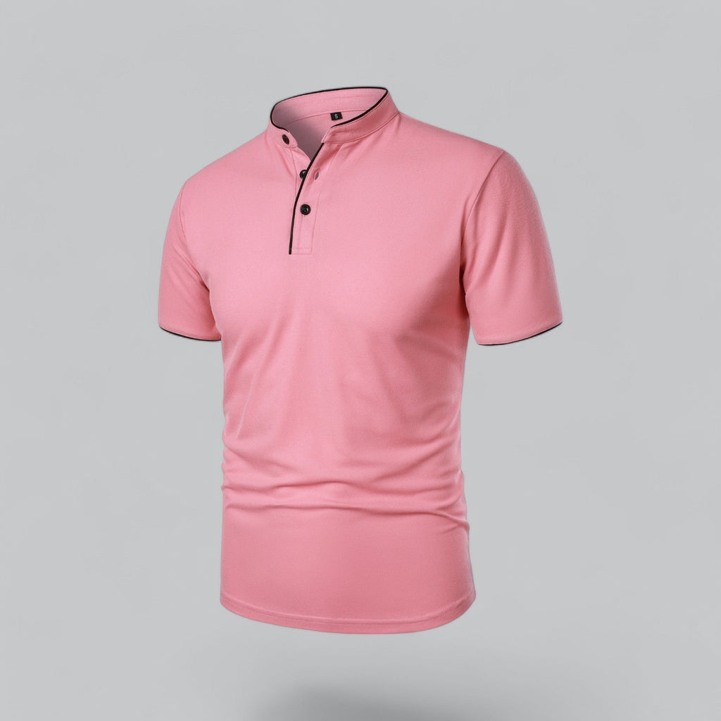 Men's  Polo Shirt with Collarless Design and Button Placket
