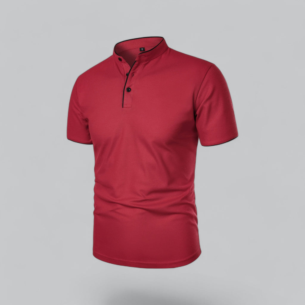 Men's  Polo Shirt with Collarless Design and Button Placket