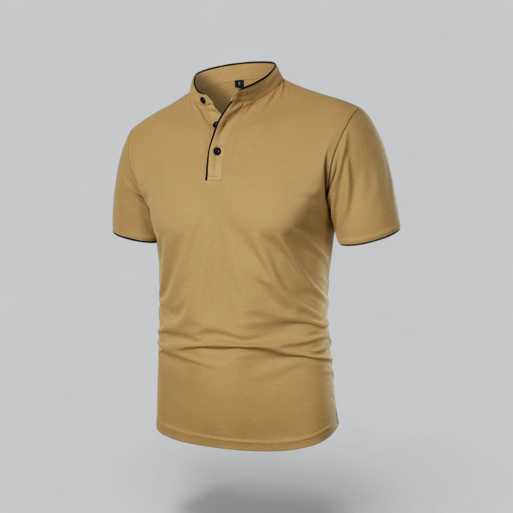 Men's  Polo Shirt with Collarless Design and Button Placket