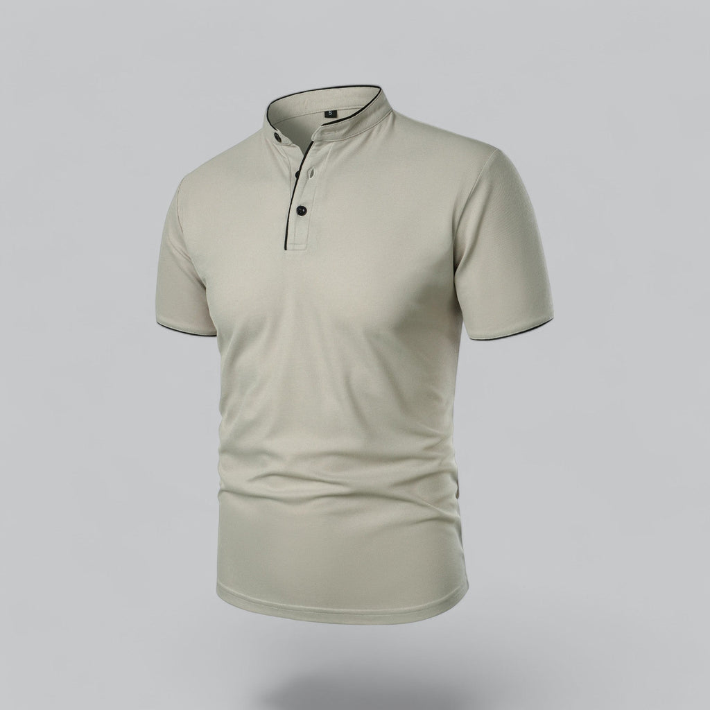 Men's  Polo Shirt with Collarless Design and Button Placket
